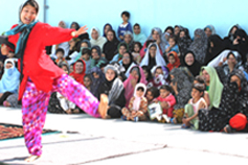 Simorgh Theatre actresses perform in Herat Women’s Prison.